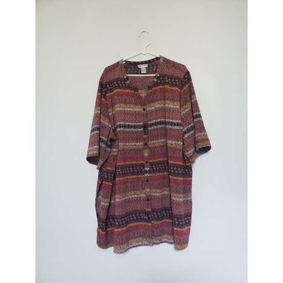 Catherines Tops - Catherines Women Plus 3X Blouse Geometric Button Up Office Short Sleeve Stretch